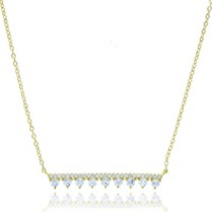 Sterling Silver Yellow Gold Plated Bar Necklace With Cubic Zirconia 18"