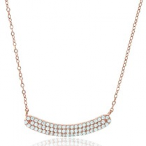 Sterling Silver Rose Gold Plated 3-Rows Pave "Smile" Bar Necklace With Cubic Zirconia 18"